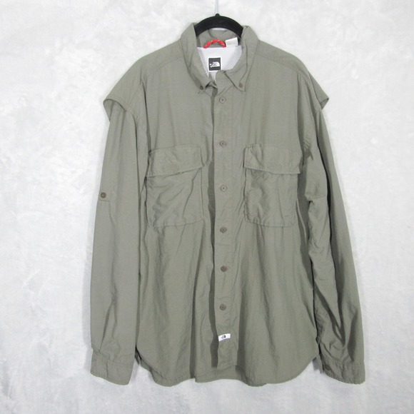 The North Face Mens L Convertible Sleeve Hiking Fishing Shirt Olive Green - Picture 1 of 12